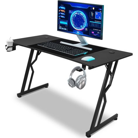 TolleTour Gaming Tisch Gamingtisch Schwarz Schreibtisch Kohlefaserplatte Gamer Computertisch Ergonomischer PC Tisch 120x60cm