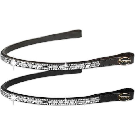 Full, Nero: Frontalino per briglia inglese in cuoio con tre file di strass trasparenti (1/5)