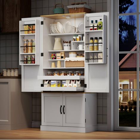 Mobile contenitore alto 80 x 40 x 180 cm con luce a rilevamento di movimento, MDF bianco DESVIAE (1/5)