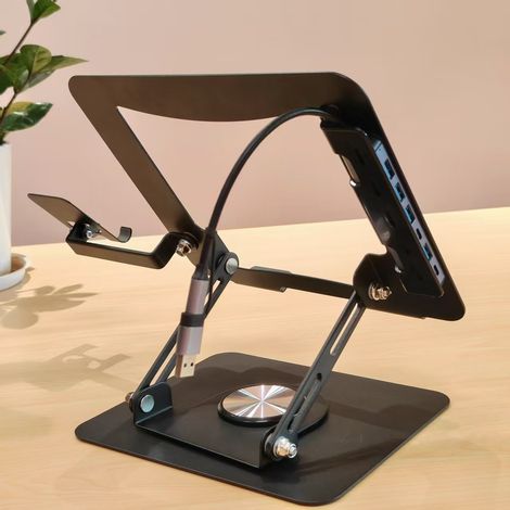 360° drehbarer Laptopständer, höhenverstellbar und faltbar – Laptopständer kompatibel mit 6-in-1 USB-C-Hub und Handyhalterung (1/5)