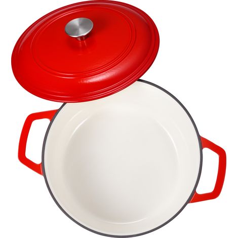 Mophorn Forno Olandese in Ghisa Smaltata, Pentola da 5,7 l con Coperchio e Manici Doppi, Resistente e Adatta a Forni a Induzione Fino a 260 ℃, Ideale per Brasare, Stufare e Arrostire, Rosso (1/5)