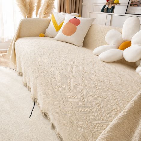 Plaid Jeté de Canapé Scandinave Beige motif quadrillé T 180 x 300 cm Tissé Jacquard 45 × 42 × 4 cm 2,024 kg – Livraison gratuite