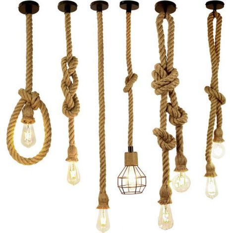 Lampe suspendue - - Corde de chanvre - Style industriel rétro - Intérieur - Électrique (1/5)