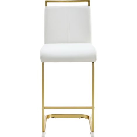 ELVMI 2er-Set Barhocker mit Rückenlehne und Fußstütze, Metall und Kunstleder, Weiß und Gold (1/5)