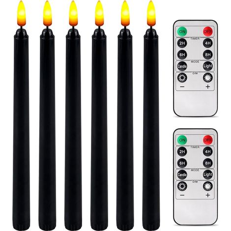 Set di 6 candele a LED con due telecomandi, in plastica, senza fiamma, con funzione timer, per Natale, Ringraziamento, 2,1 x 28 cm, nere (1/5)