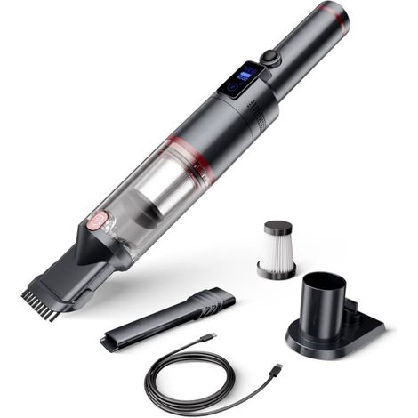 Aspirapolvere portatile senza fili da 17000 Pa con luce LED, autonomia di 30 minuti, sacchetto, leggero, per auto, casa, camper, peli di animali domestici, con base di ricarica, ricarica Type-C (1/4)