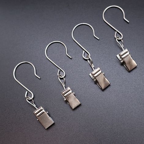Edelstahlhaken + silberne Vorhangclips, verstärkter Duschvorhang, Vorhangbefestigungen, Set aus römischen Ringhaken und Clips, auf Lager (15 Stück) (1/5)