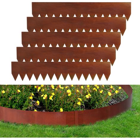 Randaco Rasenkante mit Spitzen Metall 100 x 20 cm 45m Beeteinfassung Mähkante Verzinkt Wegbegrenzung Beetumrandung Palisade inkl. Handschuhe Rost
