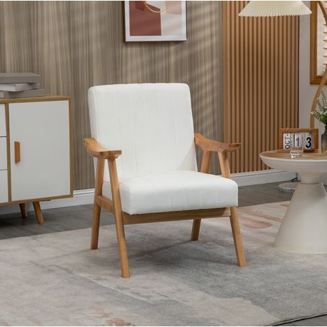 Fauteuil scandinave 68x74x82 cm en bois crème, confortable pour salon FloraGrace (1/5)
