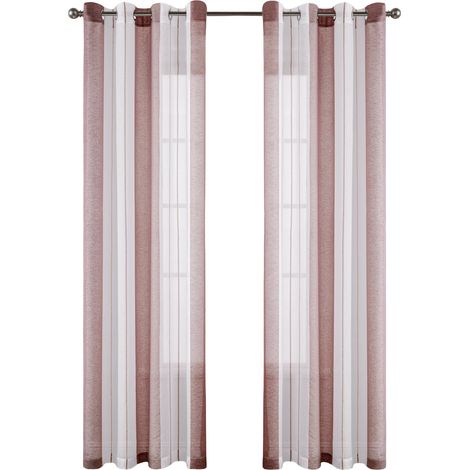 Tende Trasparenti Anelli Nastri Rosa Bianco 140x245 cm 2 pezzi (1/5)