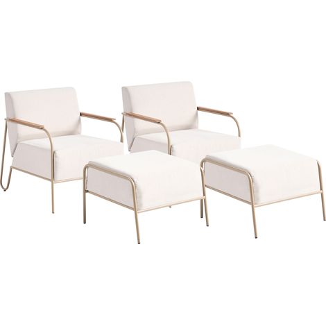 Conjunto de 2 sillones de jardín moderno para exteriores cojines tapizados estructura de metal con reposapiés beige Nimis