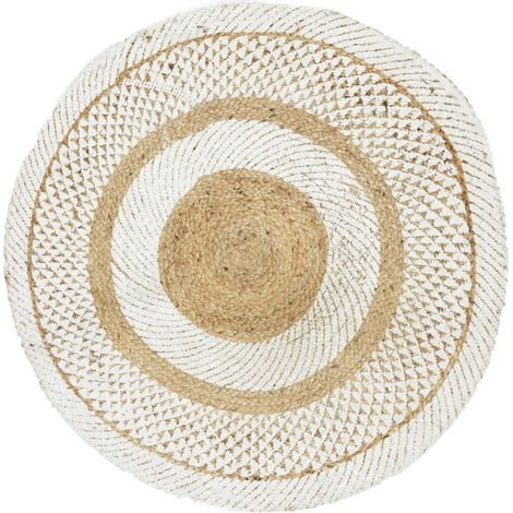 Tapis Rond Déco en Jute "Imprimé" 90cm Blanc (1/2)