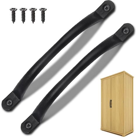 Schwarze, gebogene Türgriffe – Set mit 2 Schiebegriffen aus Edelstahl – Traditionelle schwarze Gusseisengriffe – Geeignet für Gartenhäuser, Küchen, Möbel, Schränke, Kleiderschränke und Türen (1/5)