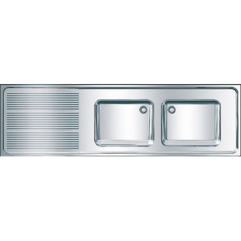 KWC Évier professionnel, MAXIMA, acier inoxydable, 2 bacs, 2000x432x700 mm, partie égouttoir Re