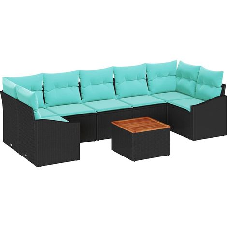 Gartensofa-set mit Kissen 8 pcs Schwarz Poly-Rattan vidaXL