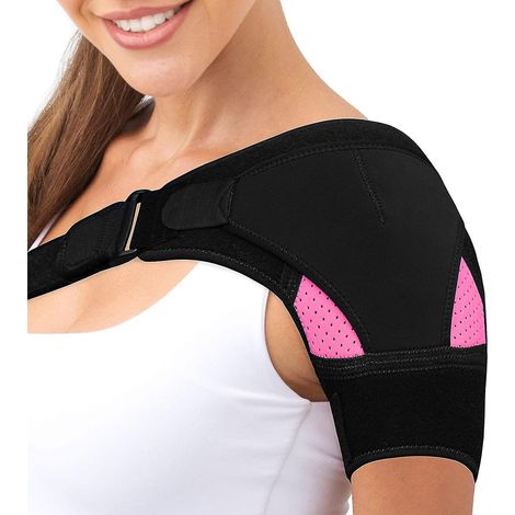 Attelle de soutien d'épaule réglable, compression, soulagement de la douleur de la coiffe des rotateurs pour l'épaule gauche et droite, rose (1/5)