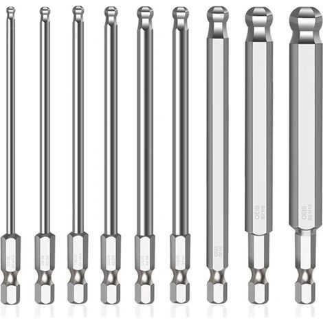 9 pièces 1/4 pouce Hex Embout Visseuse Aimanté, (Taille: H1,5/2/2,5/3/4/5/6/8/10mm) 100mm Embout Visseuse Long Aimanté pour les Tournevis Manuel les (1/4)