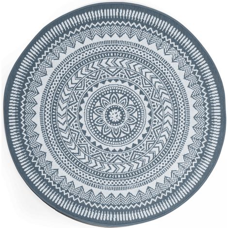 Oviala – Tapis rond polypropylène bleu 120cm – Design concentrique inspiré du Mandala – Doux et apaisant pour intérieur moderne