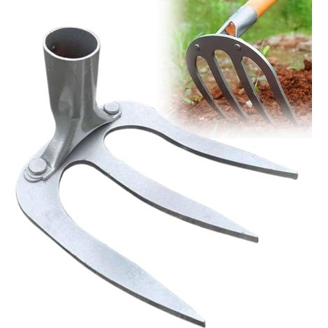 Râteau de désherbage en fer 2.0, outil robuste acier au manganèse épais 6 mm avec connexion à boulon renforcé, râteau manuel double tête pour le jardinage (trois dents) trois dents 1pcs (1/5)