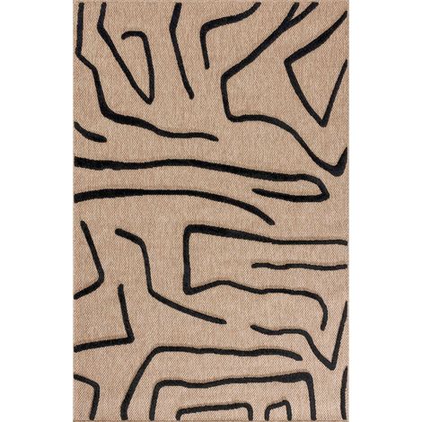 Tapis intérieur noir motif graphique relief aspect jute - 80 x 150 cm (1/5)