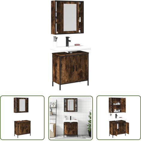 The Living Store Ensemble de meubles de salle de bain 2 pcs Chêne fumé - Meuble De Salle De Bain - Ensemble Meuble Salle De Bain - Armoire Salle De Bain - Rangement Salle De Bain - Miroir Salle De Bai (1/5)