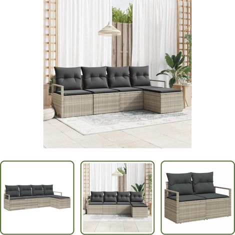 vidaXL Poly Rattan - Sofa Set mit Kissen 5 pcs Hellgrau Poly Rattan (1/5)