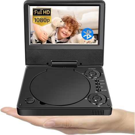 Lecteur DVD portable Bluetooth 9,5" avec écran HD de 7,5" pour enfants, pour les déplacements, voiture TV pour appuie-tête, toutes les régions, lit tous les formats MKV/MP4/WAV/AVI (1/5)