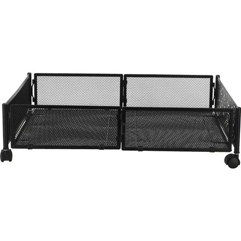 Boîte rangement lit roulettes acier robuste coffre sous lit maison noir 59.5x40.5x15.8cm S (1/4)