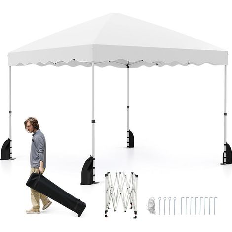10 x 10 pieds tonnelle pliante pop-up blanche, abri extérieur pour marché et jardin, montage sans outils (1/5)