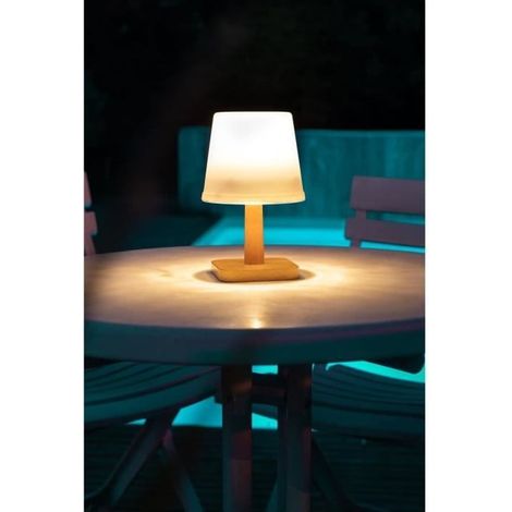 Lampe de table solaire éclairante, avec une tige et une base imitation bois, H21cm, 25 lumens (1/3)