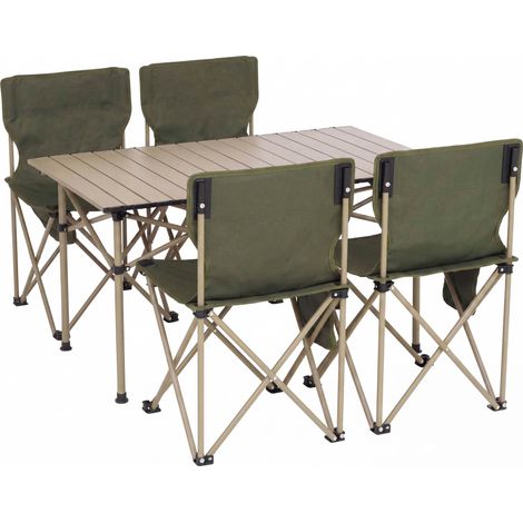 Ensemble de camping HWC-Q39, table et 4 chaises pliantes, chaises de péche pliables, métal et tissu