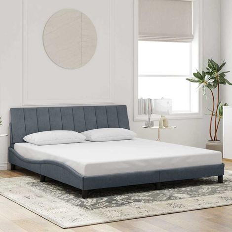 Cadre de lit sans matelas Hanko gris foncé 180x200 cm velours (1/5)