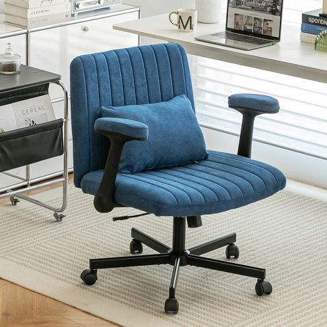 Chaise de bureau pivotante 360°, hauteur réglable, accoudoirs rabattables, bleu HAVRYA (1/3)