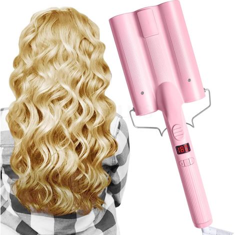 Fer à friser 3 barils 35mm, boucleur à cheveux céramique rose, température réglable, ondulateur professionnel, lot de 3, pour vagues et boucles définies (1/5)