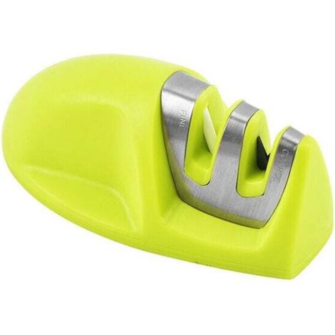 Aiguiseur de couteaux de cuisine (vert) Aiguiseur de couteaux portable professionnel 2 en 1 pour couteaux en acier inoxydable et en céramique de toutes tailles, base antidérapante noire (1/4)
