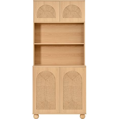 Vetrina alta con porte in rete di rattan e 4 ante, 80 x 40 x 180 cm, naturale, HOMVRA (1/5)