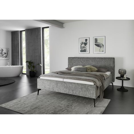 Meise Möbel Polsterbett Riva 160x200 cm  Doppelbett  Bettgestell  Kopfteil mit Keder  Webstoff Mausgrau  Metallfuß schwarz (1/5)