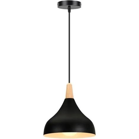 Suspension Luminaire Moderne,E27 Lustre Rétro Style Goutte Chapeau Lampe de Plafond en Métal Bois Lampe Suspension,20cm (1/5)