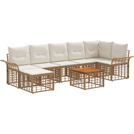 Set di divani da esterno 8 pcs Naturale e Bianco Crema vidaXL