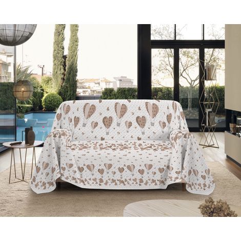 Telo Arredo Made in Italy in Cotone Grandfoulard Copritutto Copridivano Copriletto-Teli Sofà Arredatutto-Drappeggio-Arazzo-Copridivano Grand Foulard Letto Singolo - Mongolfiera Beige