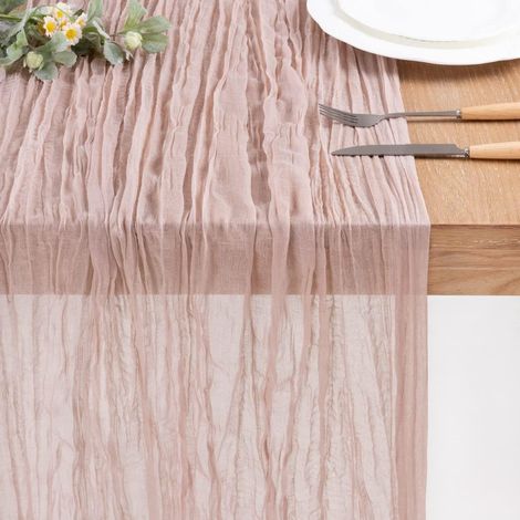 Chemin de table plissé suédois, nappe bohème balinaise, décoration de table rustique pour mariage, rose clair multicolore (1/5)