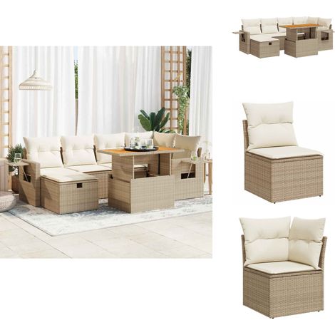 The Living Store Salon de jardin avec coussins 8 pcs beige résine tressée acacia - Meubles extérieur (1/5)