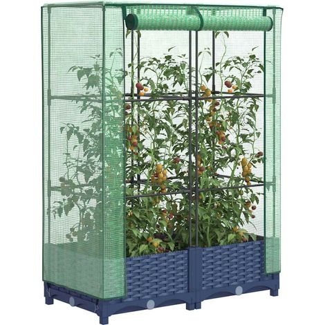 Hochbeet mit Gewächshaus-Aufsatz Rattan-Optik 80x40x123 cm