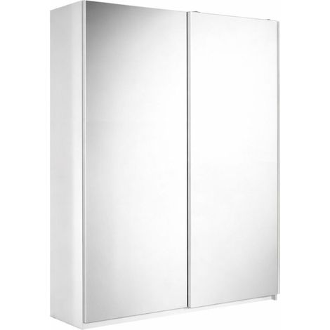 Armoire 2 portes coulissantes 180x210 cm blanc laquée portes miroir - SWAM