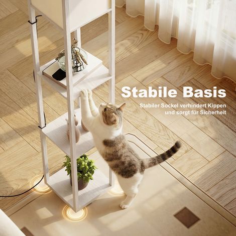 Lampadaire en bois avec étagères 26x26x160 cm pour salon ou chambre (sans ampoule) (1/4)