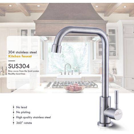 Auralum Rubinetto Singolo Fredda, Rubinetto Lavello Cucina in Acciaio inossi 304, Solo Acqua Fredda, Rubinetto Cucina Girevole a 360° per Cucina, Installazione Rapida (1/5)
