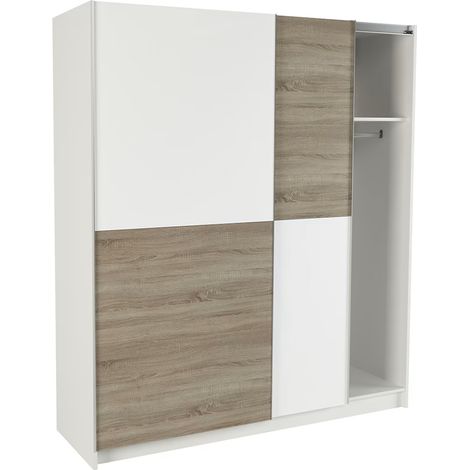 Armoire placard / meuble de rangement coloris chêne cortez, blanc - Hauteur 200 x Longueur 180 x Profondeur 60 cm (1/4)