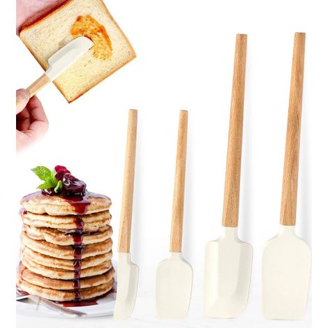 Silikon Spatel Set 4tlg. mit Holzgriff, BPA-frei, antihaft, für Küche & Backen