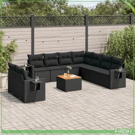 Salon de jardin - FAF7291712422423 - Résine tressée noir - Modulaire avec rangement étanche - Table acacia (1/3)