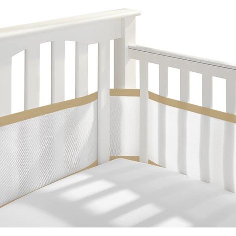 Tour de lit bébé - 2 articles - Pare-chocs de lit - Blanc-brun - 160x30cm + 340x30cm - Bord de lit en mesh securisé - Protection douce pour lit de bébé (1/2)